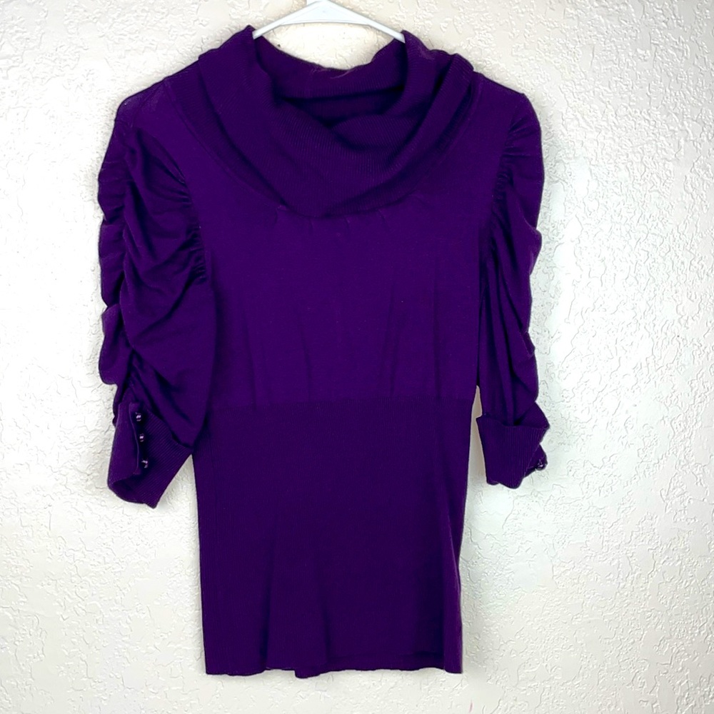 Derek Heart ❤️ eggplant purple cowl neck puffed sleeves top